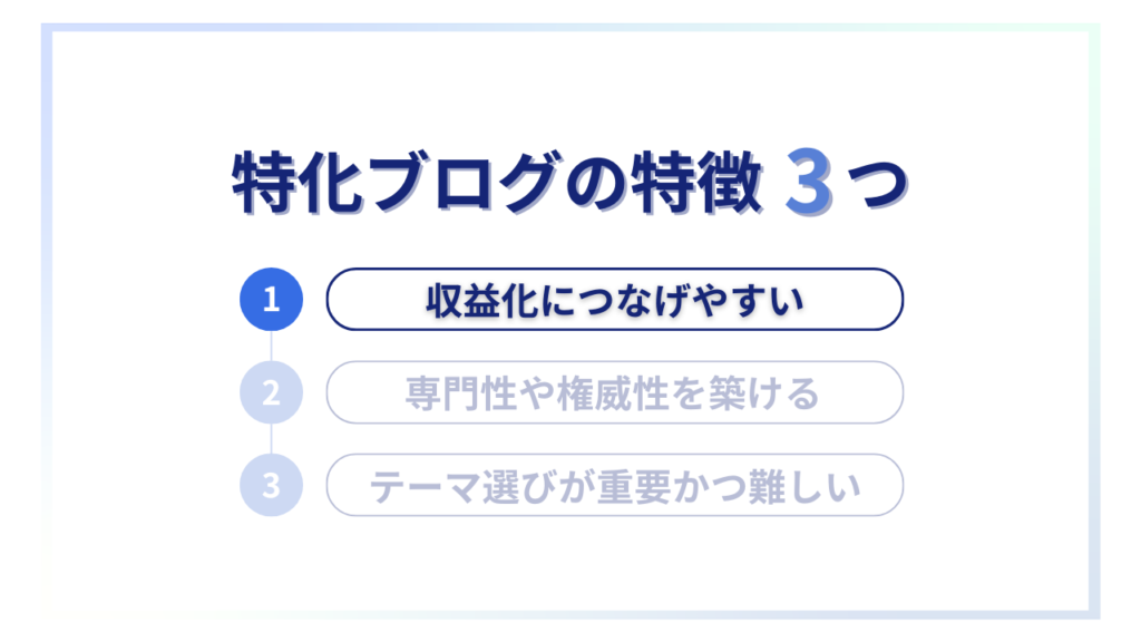 特化ブログの特徴①収益化に繋げやすい